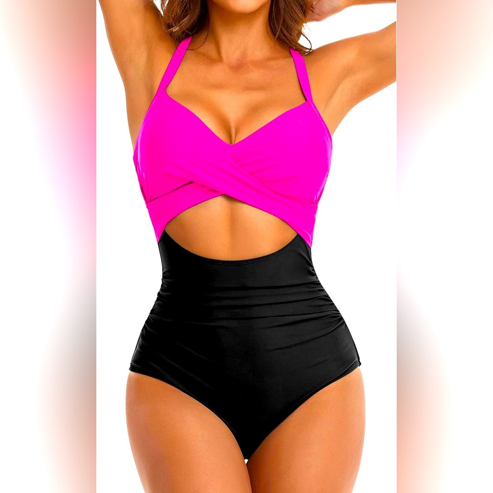 Eomenie Women's One Piece Swimsuits Tummy Control Cutout High Waisted Bathing